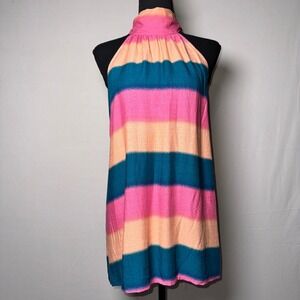Jess Lea Womens Halter Neck Striped Tunic Pink Teal Beach Summer ST11794 L NEW